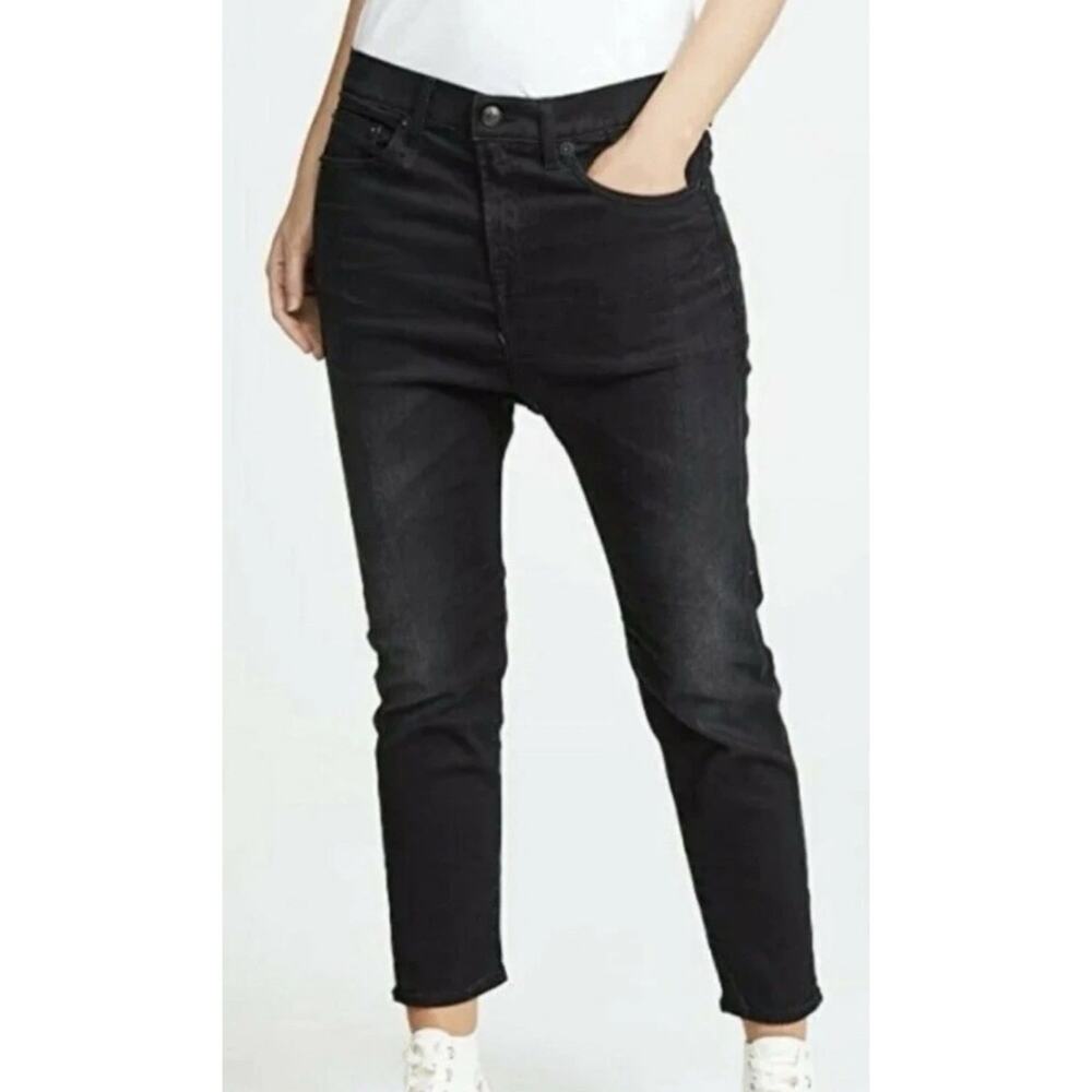 R13 The Drop Drop Crotch Black Jeans Slim Cut Cropped 27